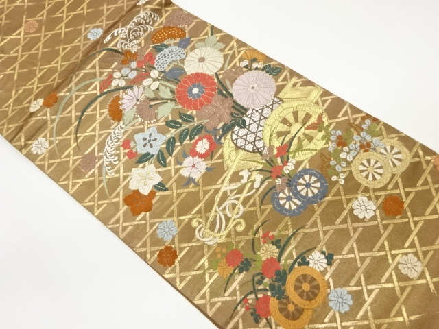 JAPANESE FUKURO OBI / WOVEN FLORAL CART